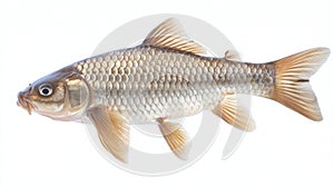 silver carp is displayed in a detailed view emphasizing its unique scales and body structure highlighting its photo