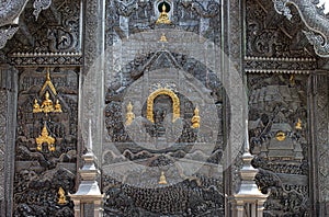 Silver carving art on temple wall Wat Srisuphan