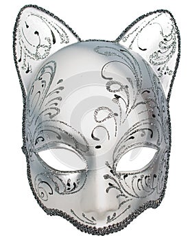 Silver cat carnival venetian mask