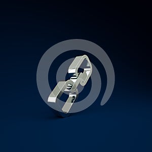 Silver Chain link icon isolated on blue background. Link single. Hyperlink chain symbol. Minimalism concept. 3d