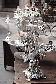 Silver chandeliers photo
