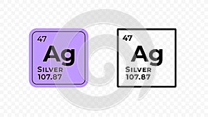 Silver, chemical element of the periodic table vector