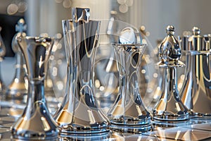 Chess pieces reflected from a shiny mirror board