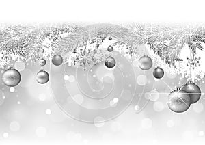 Silver Christmas Background with Branches and Baubles