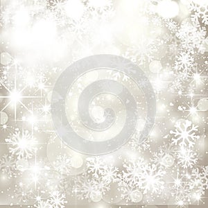 Silver Christmas background with white snowflakes, grey, white