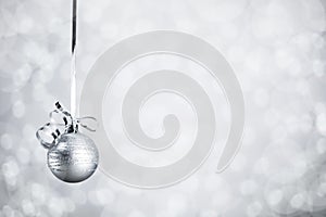 Silver Christmas ball with ribbon