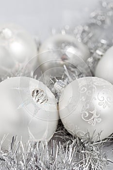 Silver christmas baubles