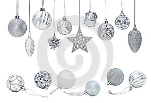 Silver Christmas New Year baubles for Christmas tree ornaments