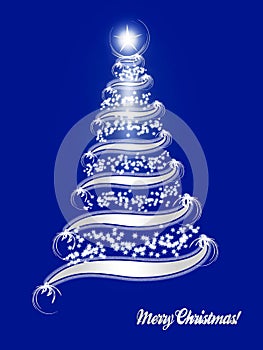 Silver Christmas tree on blue background