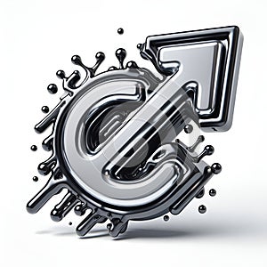 silver chrome euro metallic arrow pointer cursor direction 3d liquid font white background isolated