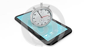 Silver chronometer on tablet screen