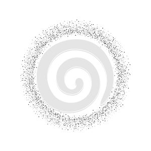 Silver circle isolated white background. Round gray frame, confetti, sparkles and sequins dust. Border design Christmas