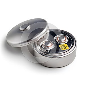 Silver Coin Cell Lithium Battery Isolated on White Background