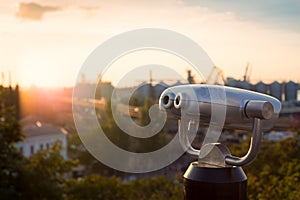 Silver coin operated pay binoculars deco style