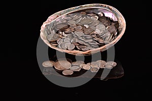 Silver Coin Treasure in Abalone Shell