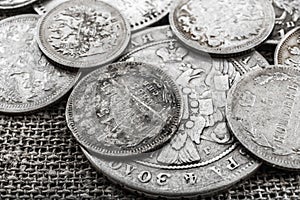 Silver coins on a sacking