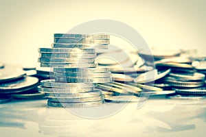 The silver coins stcking , vintage color tone