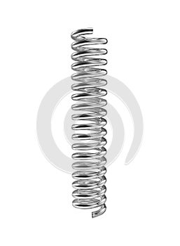 Silver color coil spring isolated over white background. 3D render