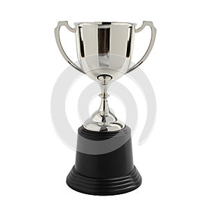 Silver color trophy cup on white