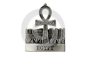Silver colored Egyptian symbol of life Ankh with Egypt label iso