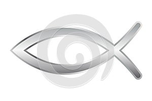 Silver colored sign of the fish symbol, Jesus fish, ichthys or ichthus