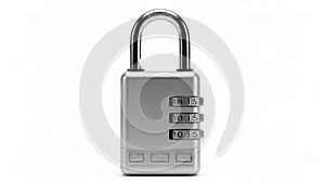 Silver combination lock with three number dials on a white background