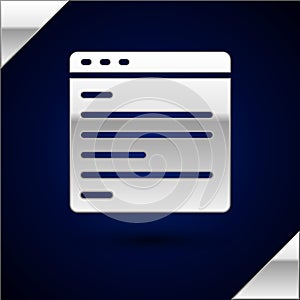 Silver Computer api interface icon isolated on dark blue background. Application programming interface API technology