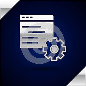 Silver Computer api interface icon isolated on dark blue background. Application programming interface API technology