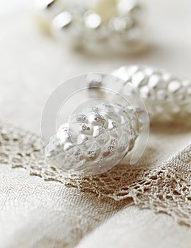 Silver cone-shaped Christmas ornaments photo