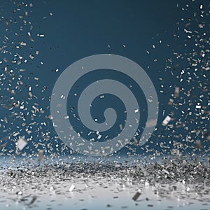 Silver Confetti Falling on Dark Background