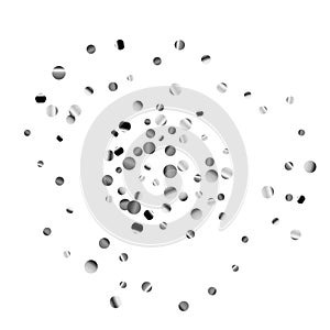 Silver confetti on a white background.