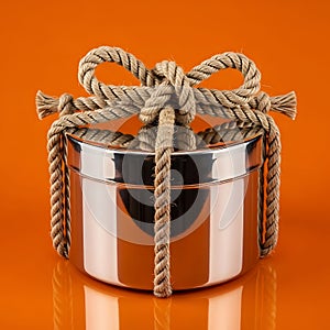Silver container with rope decoration