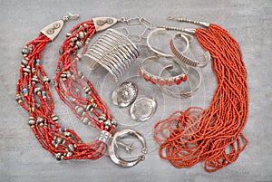 Silver and Coral Native American Jewelry.