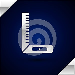 Silver Corner ruler icon isolated on dark blue background. Setsquare, angle ruler, carpentry, measuring utensil, scale