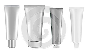 Silver cosmetic tube mockup. Squeeze cream package