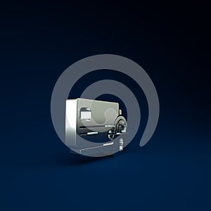 Silver Credit card with lock icon isolated on blue background. Locked bank card. Security, safety, protection concept
