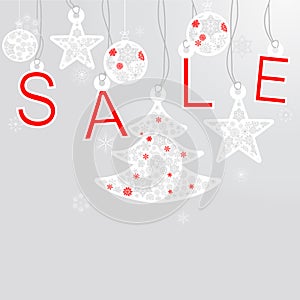 Silver cristmas balls and fir tree with sale