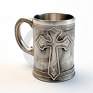 Silver Cross Design Mug With Ornate Photobashing Style