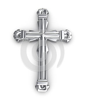 Silver cross over white