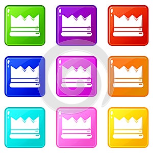 Silver crown icons set 9 color collection