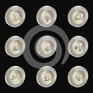 Silver cryptocurrencies coins.