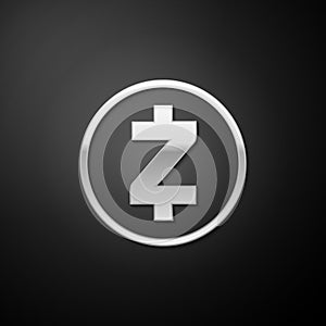 Silver Cryptocurrency coin Zcash ZEC icon isolated on black background. Physical bit coin. Digital currency. Blockchain photo
