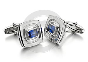 Silver cufflinks with blue gemstones