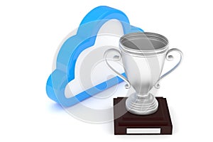 Silver cup with cloud. 3D rendering.
