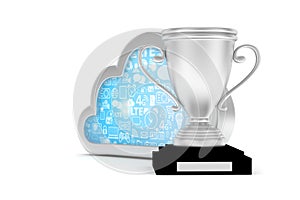 Silver cup with cloud. 3D rendering.