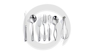 Silver Cutlery Set on White