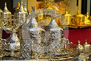 Silver decorated tea pots set