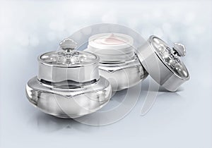 Silver deluxe cosmetic jar on glitter
