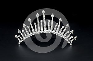 Silver diadem with diamonds isolated on balck