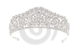 Silver diadem with diamonds isolated on white